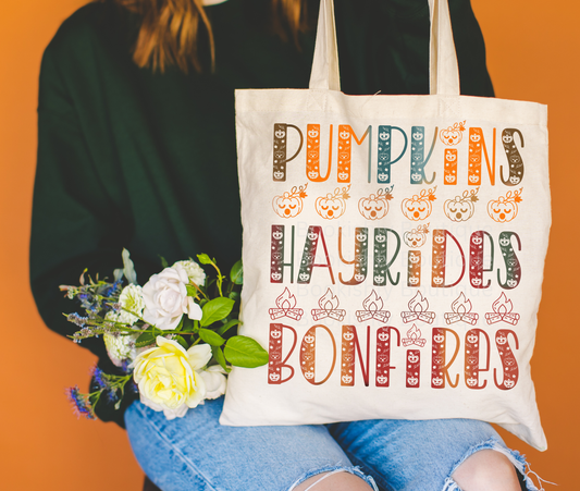 Pumpkins Hayrides Bonfires Tote Bag