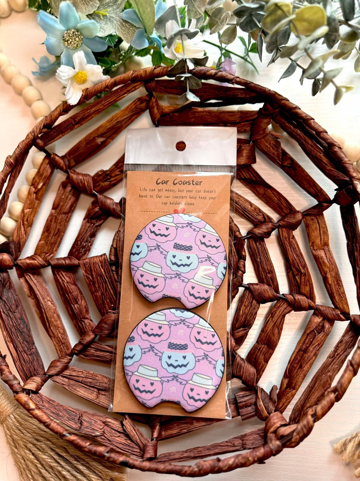 Pastel Pumpkins Car Coasters