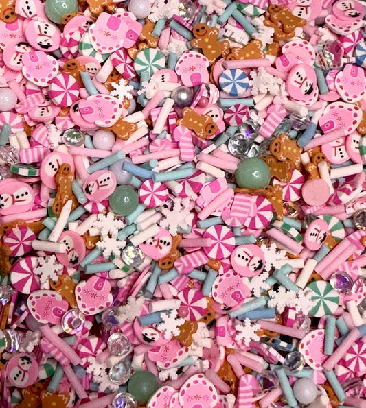 Pink Gingerbread House Polymer Clay Glitter